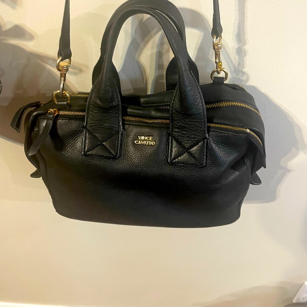 Vince Camuto black gold triple zipper purse some wear still in good condition